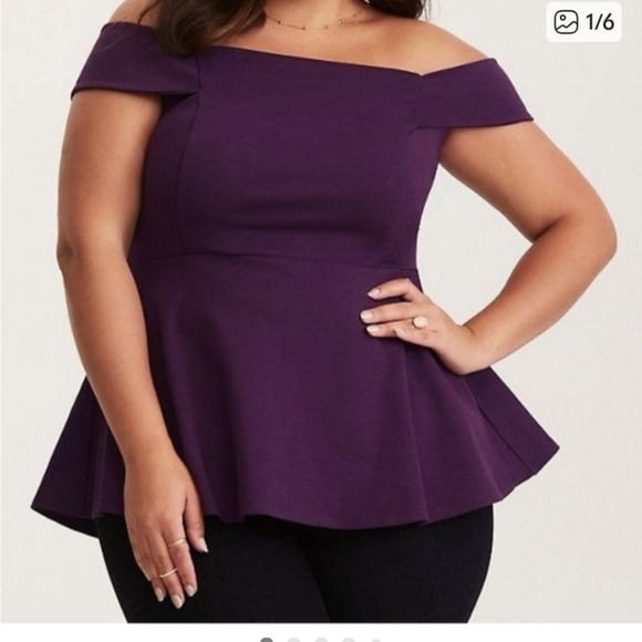 Torrid Black Off-Shoulder Peplum Top 2, 1 - Picture 2 of 2